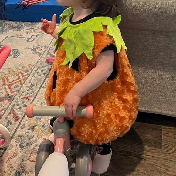 Pumpkin toddler costume/Med/18 mo old wore 2h/Hat/velcro/elastic/plush/non smo - Picture 15 of 15